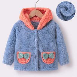 Kookie Kids Full Raglan Sleeves Hooded Fur Winter Jacket with Bow Applique - Blue-image-40