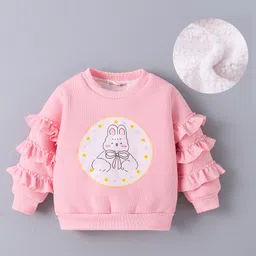 Kookie Kids Full Frill Sleeves Top With Bunny Print & Frill Detailing - Pink-picture-12