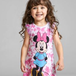 Babyhug Disney Single Jersey Knit Frill Sleeves Nighty with Minnie Mouse Graphics - White-image-37