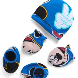 Babyhug Disney Interlock Knit Cap Mittens & Booties Set with Mickey Mouse Graphics Blue - Diameter 12 cm-7