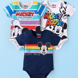 Babyhug Disney Interlock Knit Half Sleeves Onesies with Mickey & Friends Graphics Pack of 3 - Multiclor-image-49