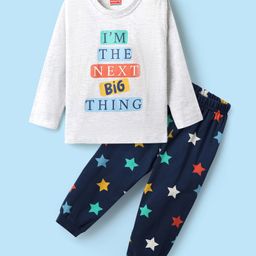 Babyhug Cotton Knit Full Sleeves Night Suit with Star & Im The Next Big Thing Text Print - Navy Blue & White-image-71