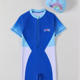 Pine Active Half Raglan Sleeves Legged Swimsuit - Blue-image-13