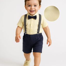 Mark & Mia Cotton Woven Half Sleeves Shirt with Shorts Set with Suspender & Bow - Yellow & Blue-image-55
