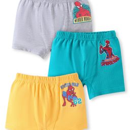 Babyhug Marvel Lycra Knit Trunk With Spider Man Graphics Pack of 3 - Yellow Light Blue & Grey-image-8