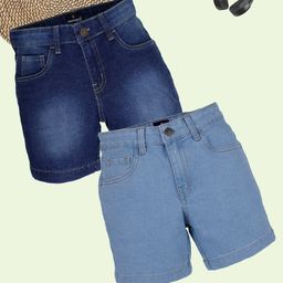 Kiddopanti Pack Of 2 Mild Washed & Solid Shorts - Blue-picture-27