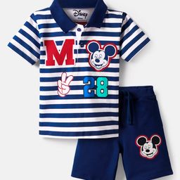 Babyhug Disney Single Jersey Knit Half Sleeve Polo T-Shirt & Shorts Set With Mickey Mouse And Family Graphics - Navy Blue-image-59