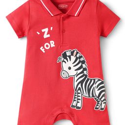 Babyhug 100% Cotton Interlock Knit Half Sleeves Romper With Zebra Print - Red-picture-0