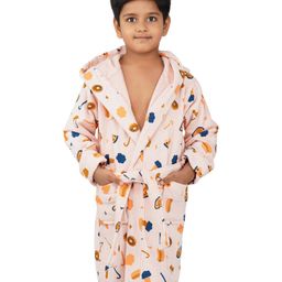 Rangoli Cotton Full Sleeves Avocado Printed Ultra Soft Bathrobe With Attached Adjustable Belt - Peach-picture-39