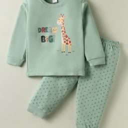 Tango Interlock Knit Full Sleeves Night Suit with Giraffe Print - Light Green-image-92