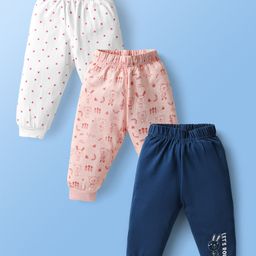 Doodle Poodle Single Jersey Knit Full Length Lounge Pant With Polka Dot & Animal Print Pack Of 3 - Navy Blue Pink & White-image-34