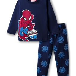 Kookie Kids Marvel Single Jersey Knit Full Length Night Suit With Spider Man Graphics - Navy Blue-image-94