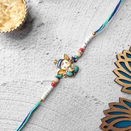 Krisha's KALACAREE Baal Ganesha Motif Rakhi With Roli Chawal - Blue-image-6