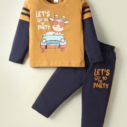 Tango Single Jersey Knit Full Sleeves Twofer T-Shirt & Pant Set with Party Animal Print - Amber Gold & Navy Blue-picture-22