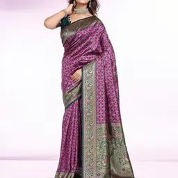 RICH & ROMAN Woven Design Zari Pure Silk Banarasi Saree-image-79