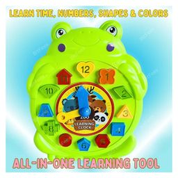 BitFeex Frog Time Teaching Toy Learning Clock Educational Number Shape Sorting Matching Puzzle Shape & Color Learning Montessori Toy for Kid-Color may vary image 2