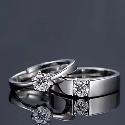 Zoey Set Of 2 Silver-Plated Cubic Zirconia-Studded Adjustable Couple Rings-5