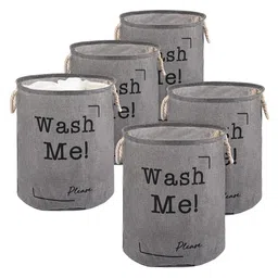 Kuber Industries 5-Pcs Grey & Black Printed Foldable Cloth Basket With Handle - 60 L-32