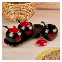 Kookee Ceramic Condiment Jars and Containers Set of 3 with Tray and Spoon for Kitchen (10680) image 4