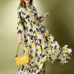 ZWERLON Women Floral Print Tie-Up Neck A-Line Maxi Dress-image-96