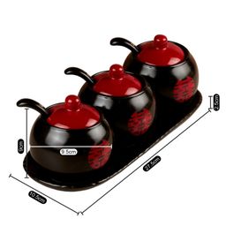 Kookee Ceramic Condiment Jars and Containers Set of 3 with Tray and Spoon for Kitchen (10680) image 5