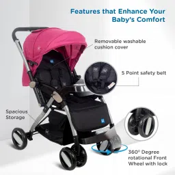 meemee Easy to Push Baby Stroller Pram with Quick One Hand Folding, Rotating Wheels Pram image 3