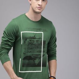 The Roadster Lifestyle Co Men Green Printed Round Neck Pure Cotton T-shirt-image-23