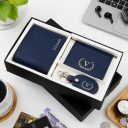 Smart Leather Wallet Personalized Combo For Men - Blue image 2