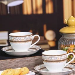 Sonaki White Bone china Tea & Coffee Cup Saucer - Set of 12-17