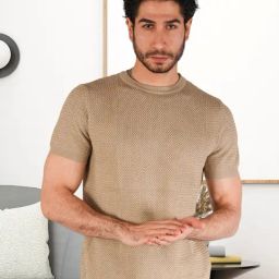 Botabochi Beige Cotton Regular fit Self T-Shirt-image-64