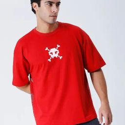 House Of RS Red Oversized Fit Printed Oversized T-Shirt-image-77
