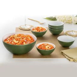 Larah by Borosil Olive Opalware Pudding Set of 7-35