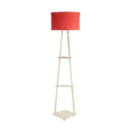 Sanded Edge Wood, Metal Red Volga 3 Shelf Floor Lamp in Solid and Natural Wood Color Base-20