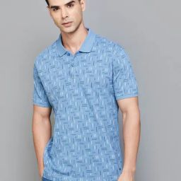 Code by Lifestyle Mid Blue Regular Fit Printed Polo T-Shirts-picture-30