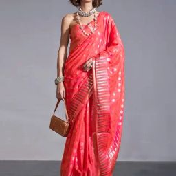 Saree Mall Peach Woven Sarees With Unstitched Blouse-image-81