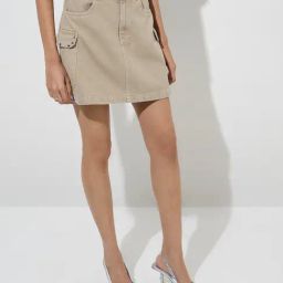 Nuon by Westside Beige High-Rise Denim Skirt-picture-15