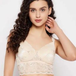 Clovia Beige Lace Work Bralette Bra-image-14