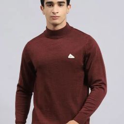 Monte Carlo Rust Wool Blend Regular Fit Solid Pullover-image-5