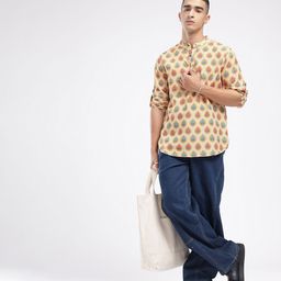 Anouk Rustic Band Collar Ethnic Motifs Printed Roll-Up Sleeves Kurta image 4