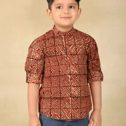 Fabindia Boys Red Cotton Printed Kurta-image-33