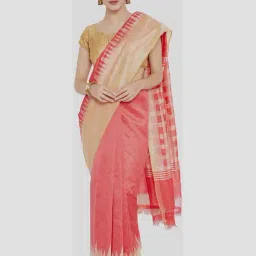 Kalakari India Peach & Beige Saree With Unstitched Blouse-image-25