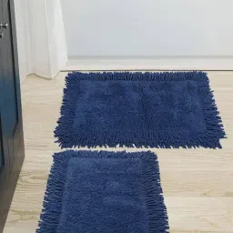 Saral Home Blue Cotton Bath Mat 40X60 cm Set of - 2-100