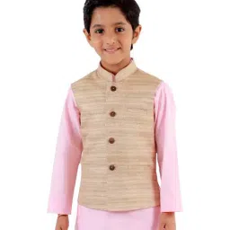 VASTRAMAY Kids Beige Textured Nehru Jacket-image-80