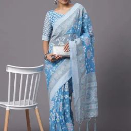 Saree Mall Light Blue Printed Saree With Blouse-image-103