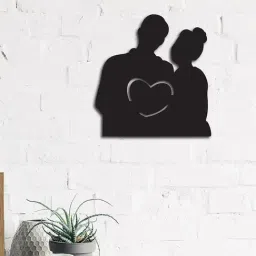 eCraftIndia Black MDF "Couple holding heart" Wall Art Cutout-image-29