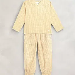 Cherry Crumble By Nitt Hyman Kids Beige Cotton Checkered Night Suit-image-33