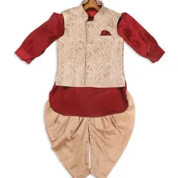 VASTRAMAY SISHU Golden & Maroon Printed Kurta Set-image-12