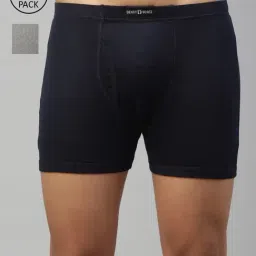 Dixcy Scott Maximus Navy & Ghost Grey Cotton Regular Fit Trunks - Pack Of 2-image-78