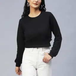 Rigo Black Fleece Crop Sweatshirt-image-44