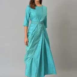 W Blue Polka Dots A-Line Dress-image-32